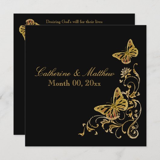 Invitation Thème du papillon mariage de automne d'or noir (Devant / Derrière)
