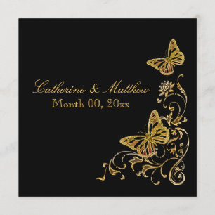 Invitation Thème du papillon mariage de automne d'or noir