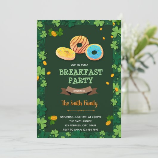 Invitation Thème du petit déjeuner St Patrick donut (Debout devant)