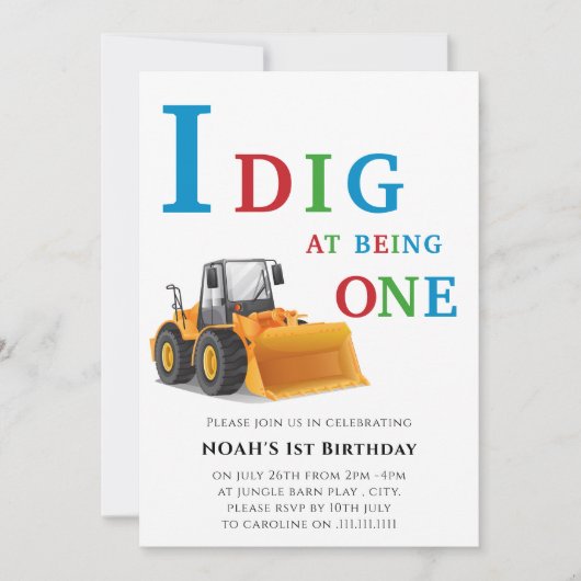 Invitation Thème du premier digger d'anniversaire (Devant)