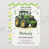 Invitation Thème du Tracteur vert fête d'anniversaire (Devant / Derrière)