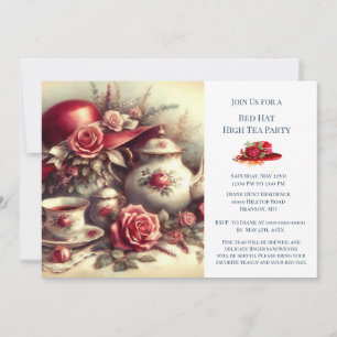 Invitation Thème élégant de chapeau de thé de roses rouges po