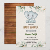 Invitation thème éléphant feuille de verdure (Devant / Derrière)