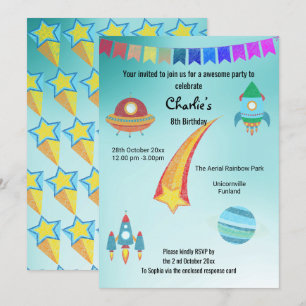 Invitation Thème Espace Aqua Star Anniversaire