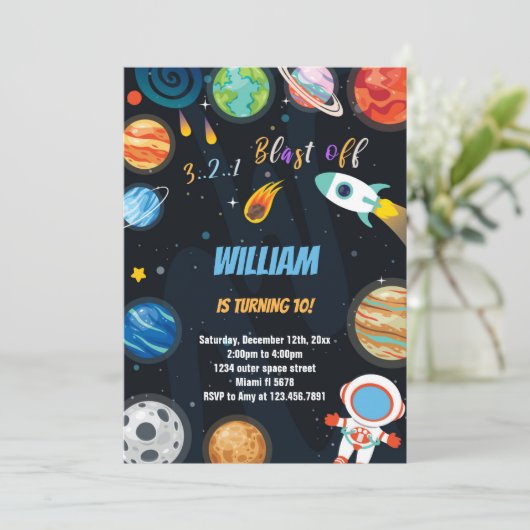 Invitation Thème Espace Extérieur Amusant pour Enfants (Debout devant)