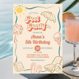 Invitation Thème Estival Fantaisiste Fête de Piscine Annivers