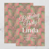 Invitation Thème été feuilles de palmier verdure rose (Devant / Derrière)