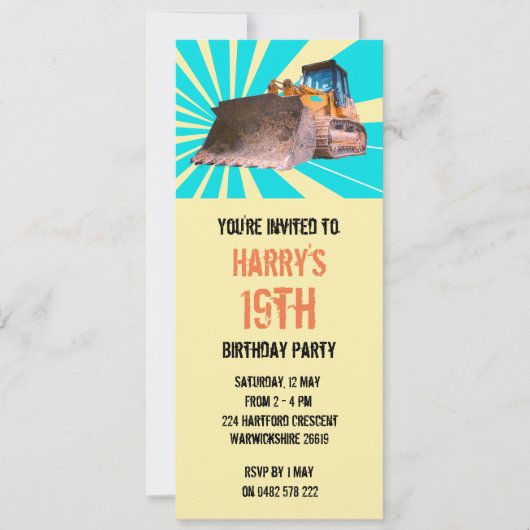 Invitation Thème Excavateur (Devant)
