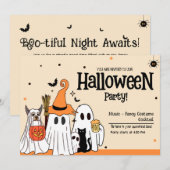 Invitation Thème fantômes mignons et animaux pour un Hallowee (Devant / Derrière)