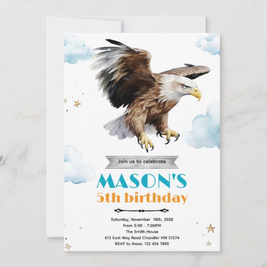 Invitation thème fête d'anniversaire aigle (Devant)