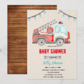 Invitation thème fête de bébé camion de pompiers (Devant / Derrière)