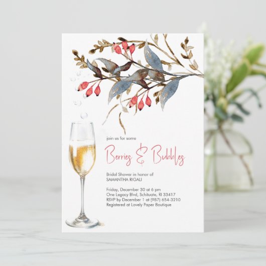 Invitation Thème Fête des mariées Berries & Bubbles (Debout devant)