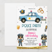 Invitation thème fête fille de police (Devant / Derrière)