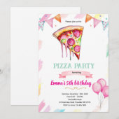Invitation thème fête fille pizza (Devant / Derrière)