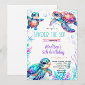 Invitation thème fête fille tortue (Devant / Derrière)