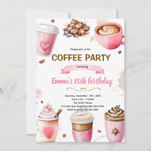 Invitation thème fille anniversaire café (Devant)