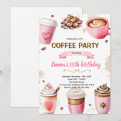 Invitation thème fille anniversaire café (Devant / Derrière)