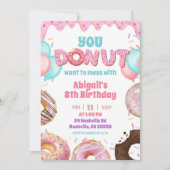 Invitation Thème Fille Anniversaire Gâteau Donut Rose Fraise (Devant)