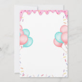 Invitation Thème Fille Anniversaire Gâteau Donut Rose Fraise (Dos)