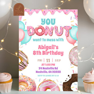 Invitation Thème Fille Anniversaire Gâteau Donut Rose Fraise