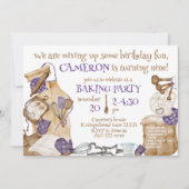 Invitation Thème Fille Baking Anniversaire Fête violet (Devant)