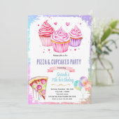 Invitation thème fille gâteau pizza cupcake (Debout devant)