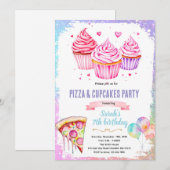 Invitation thème fille gâteau pizza cupcake (Devant / Derrière)