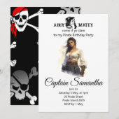 Invitation thème Fille Pirate (Devant / Derrière)