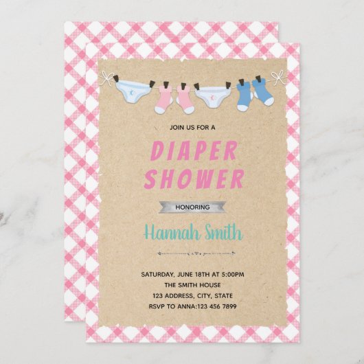 Invitation thème fille shower couche (Devant / Derrière)