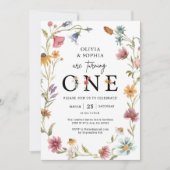 Invitation Thème fleur sauvage 1er Twins Anniversaire (Devant)