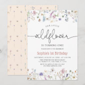Invitation Thème fleur sauvage Baby Girl 1er anniversaire (Devant / Derrière)