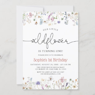 Invitation Thème fleur sauvage Baby Girl 1er anniversaire