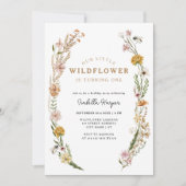 Invitation Thème fleur sauvage Fille 1er anniversaire (Devant)