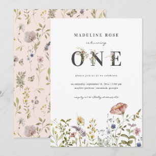 Invitation Thème fleur sauvage Fille 1er anniversaire