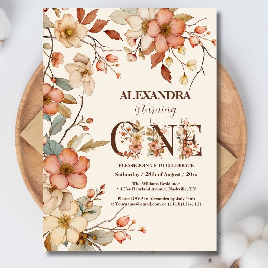 Invitation Thème fleur sauvage Fille 1er anniversaire