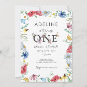 Invitation Thème fleur sauvage Fille 1er anniversaire Floral  (Devant)