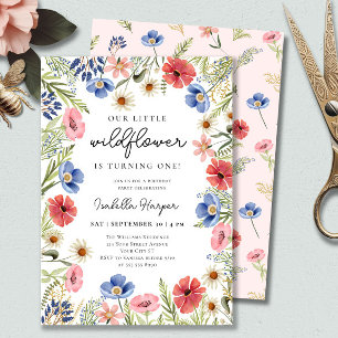 Invitation Thème fleur sauvage Fille 1er anniversaire Invitat
