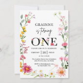 Invitation Thème fleur sauvage Fille 1er anniversaire Invitat (Devant)
