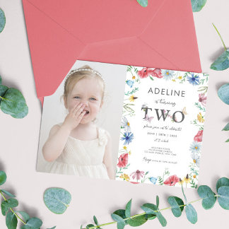 Invitation Thème fleur sauvage Fille 2e anniversaire mignonne