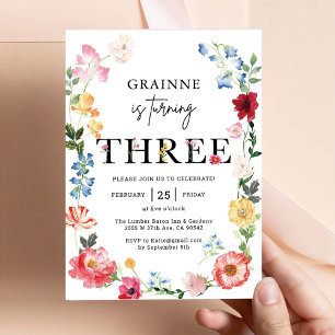 Invitation Thème fleur sauvage Fille 3ème anniversaire Invita