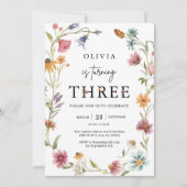 Invitation Thème fleur sauvage Fille 3ème anniversaire Invita (Devant)