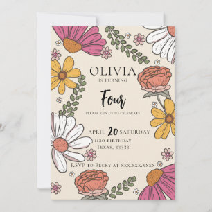 Invitation Thème fleur sauvage Fille Anniversaire