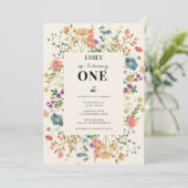Invitation Thème fleur sauvage Fille premier anniversaire (Debout devant)