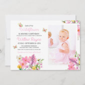 Invitation Thème Fleur sauvage rose Fille d'anniversaire (Devant)