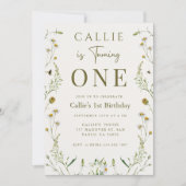 Invitation Thème fleur sauvage Sage Green Girl 1er anniversai (Devant)