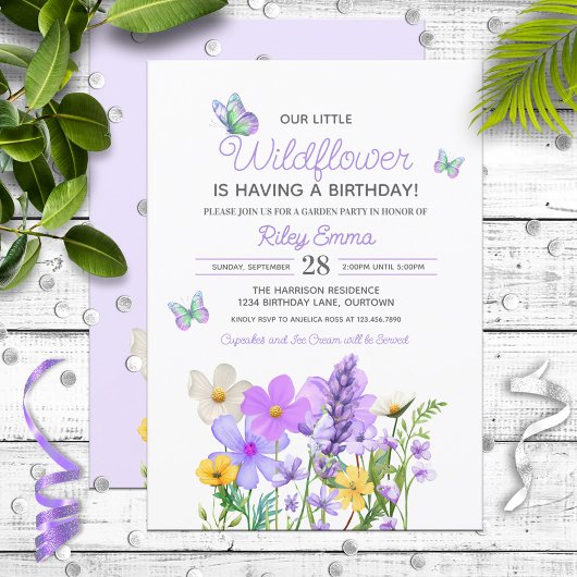 Invitation Thème Fleur sauvage violet Anniversaire de la fill