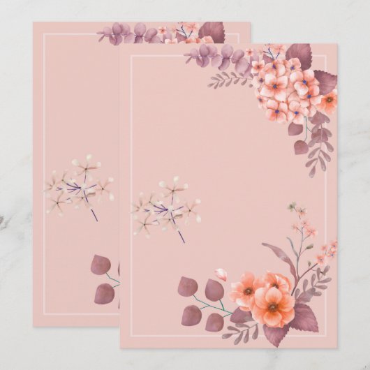 Invitation Thème floral rose (Devant / Derrière)