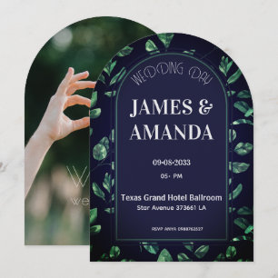 Invitation Thème floral vert et bleu élégant