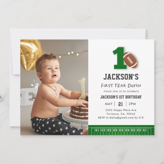 Invitation Thème Football Première année en bas Anniversaire  (Devant)