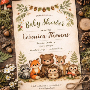 Invitation Thème forestier Animaux de forêt adorables Baby Sh